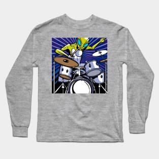 Alien drummer rock star space jam Long Sleeve T-Shirt